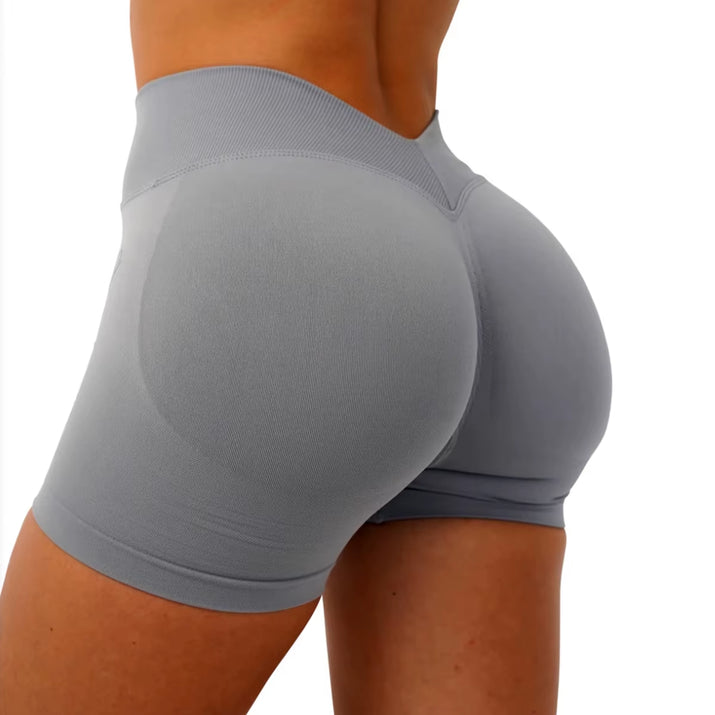 V Back Scrunch Shorts Women Mid-High Waist Band Seamless Yoga Shorts 4.5'' Workout Gym Booty Short 4 Way Stretch Sports Short