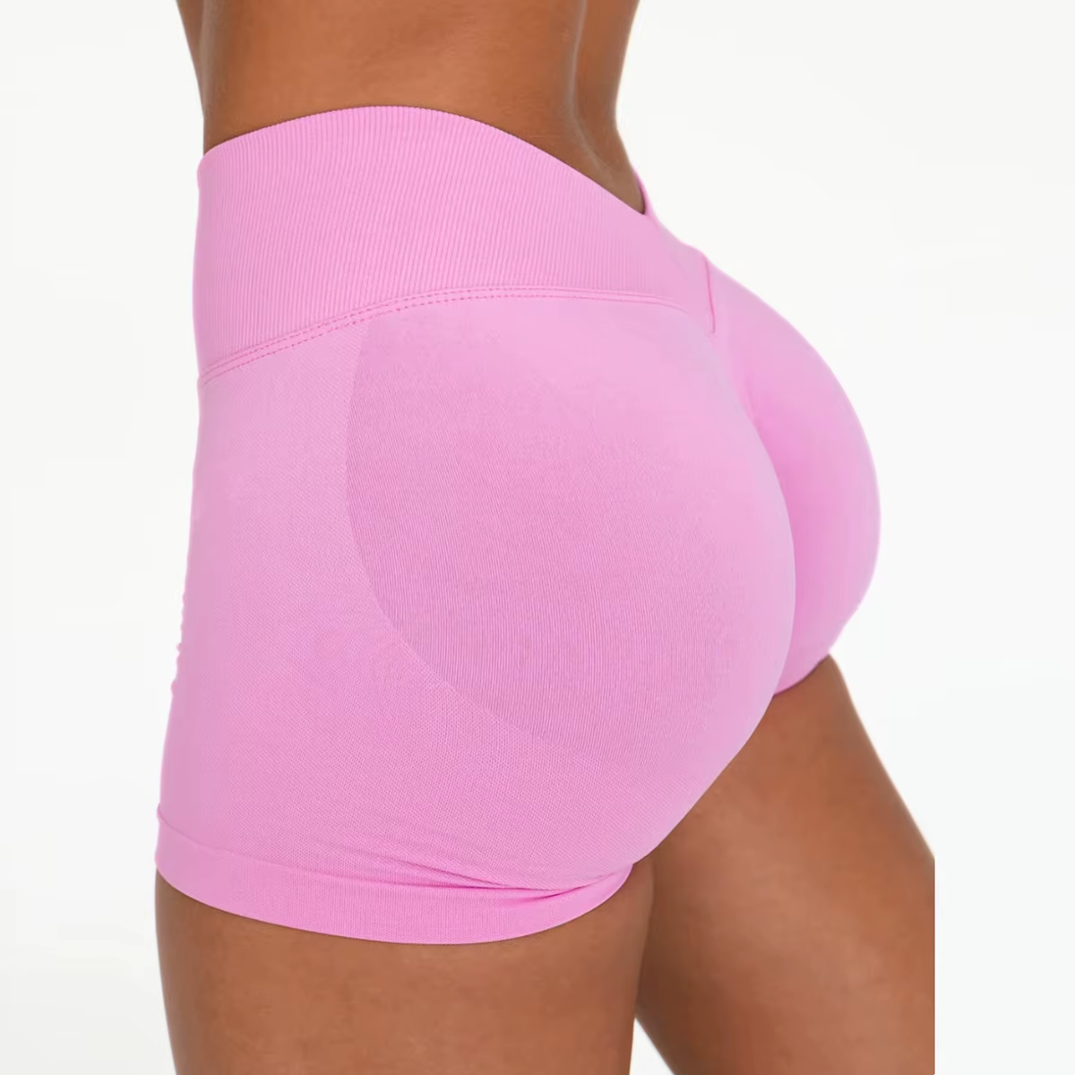 V Back Scrunch Shorts Women Mid-High Waist Band Seamless Yoga Shorts 4.5'' Workout Gym Booty Short 4 Way Stretch Sports Short