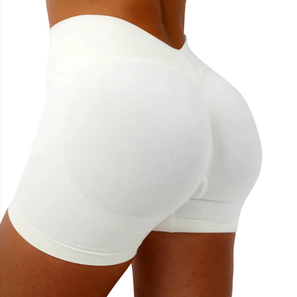 V Back Scrunch Shorts Women Mid-High Waist Band Seamless Yoga Shorts 4.5'' Workout Gym Booty Short 4 Way Stretch Sports Short