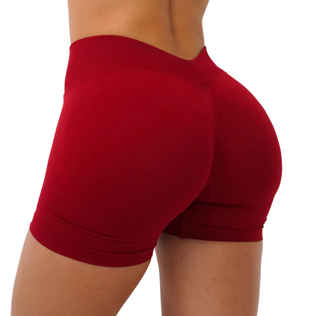 V Back Scrunch Shorts Women Mid-High Waist Band Seamless Yoga Shorts 4.5'' Workout Gym Booty Short 4 Way Stretch Sports Short