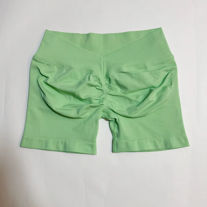 V Back Scrunch Shorts Women Mid-High Waist Band Seamless Yoga Shorts 4.5'' Workout Gym Booty Short 4 Way Stretch Sports Short